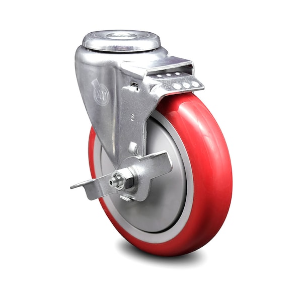 5 Inch Red Polyurethane Wheel Swivel Bolt Hole Caster with Brake SCC